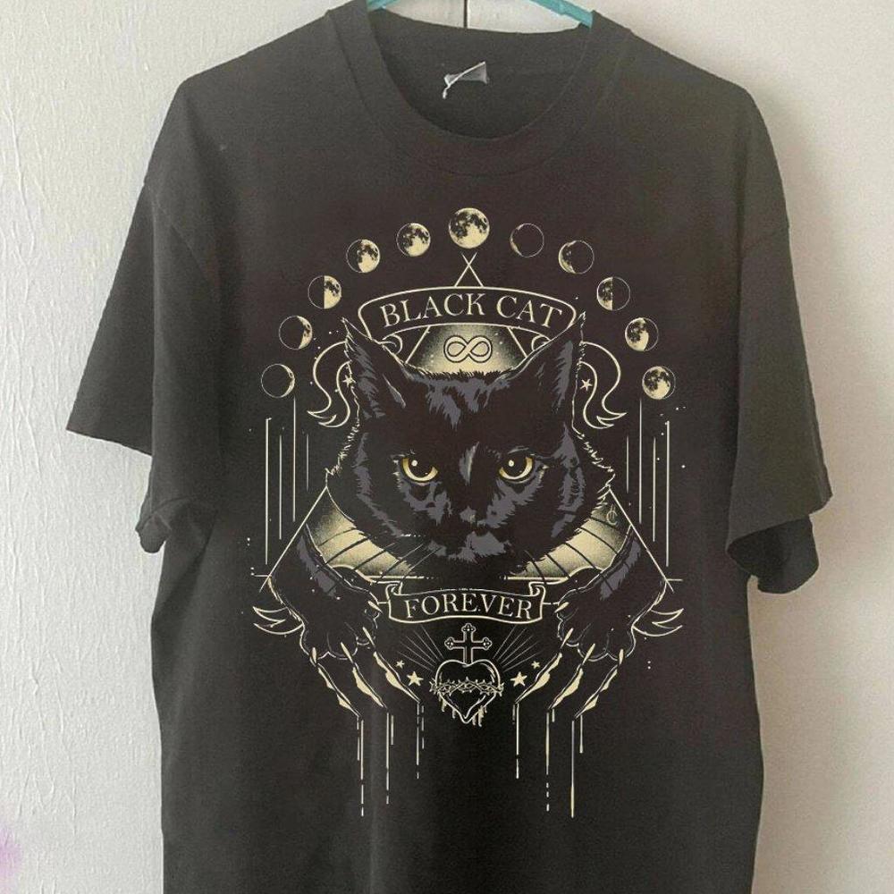 Black Cat Cult Graphic T-Shirt Black Cat Forever Shirt Cat Lover Tees